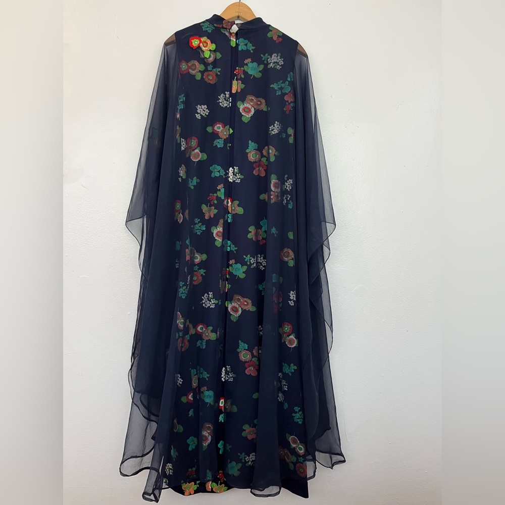 Vintage 70’s I. Magnin / Floral Maxi Dress with Chiffon Overlay - Picture 5 of 8